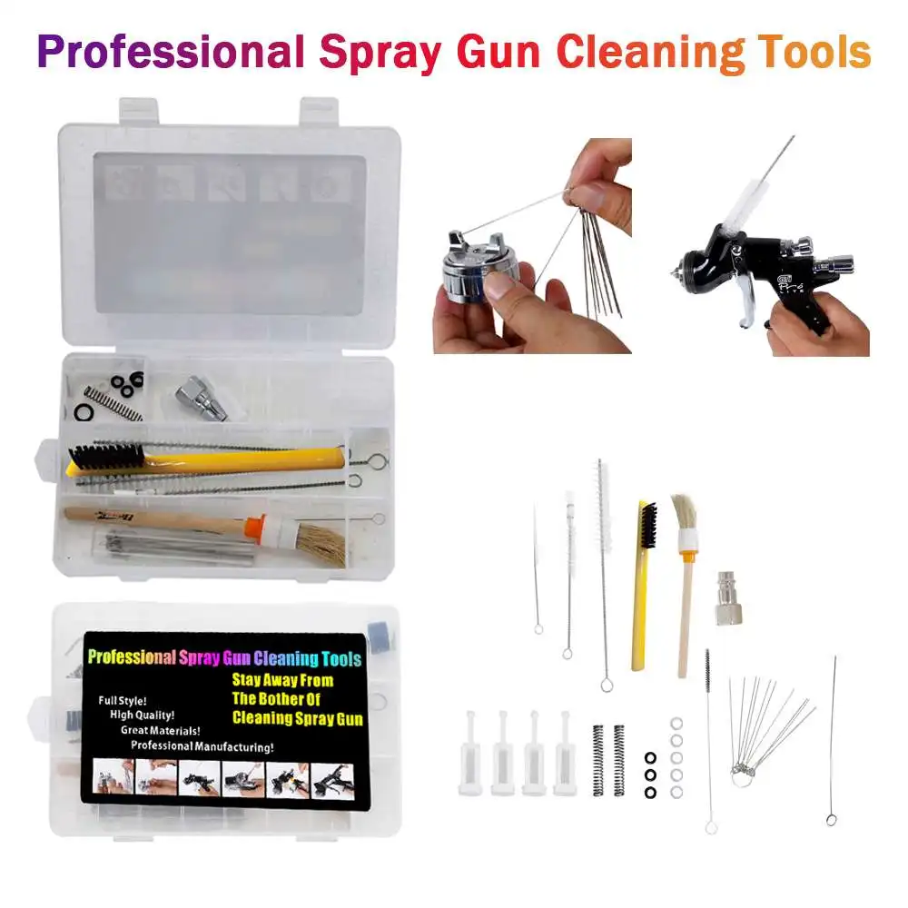 

ROLKETU 24PCS Airbrush Spray Guns Nozzle Cleaning Repair Tool Kit Needle & Brush Set Spray Guns Clean Accessories