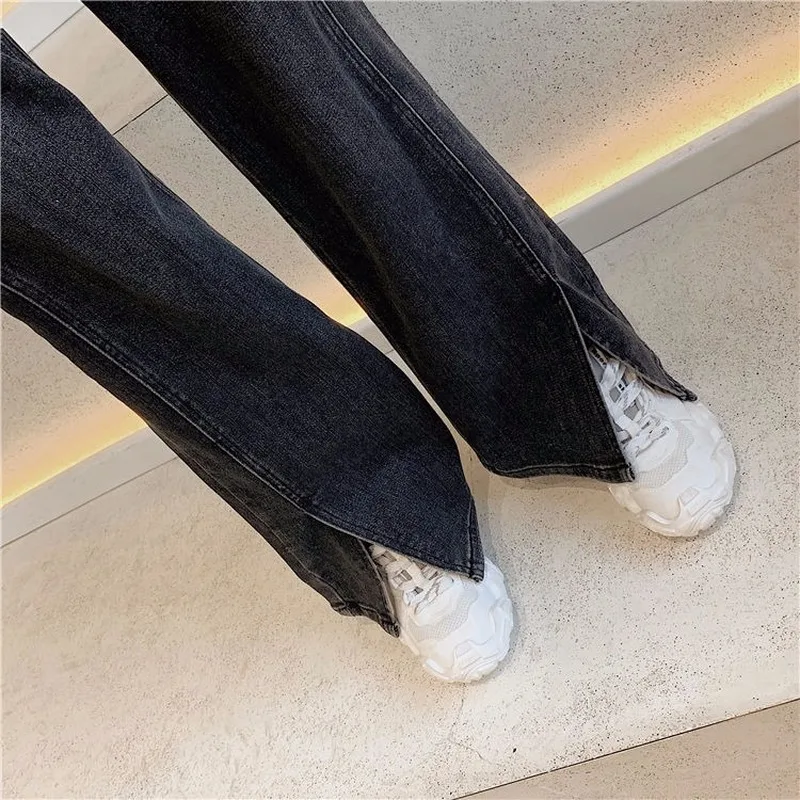 

Jeans Women Mopping Wide Leg Side Slit Chic Fashion Vintage Streetwear Autumn Loose Slender High Waist Womens Stylish New Ins
