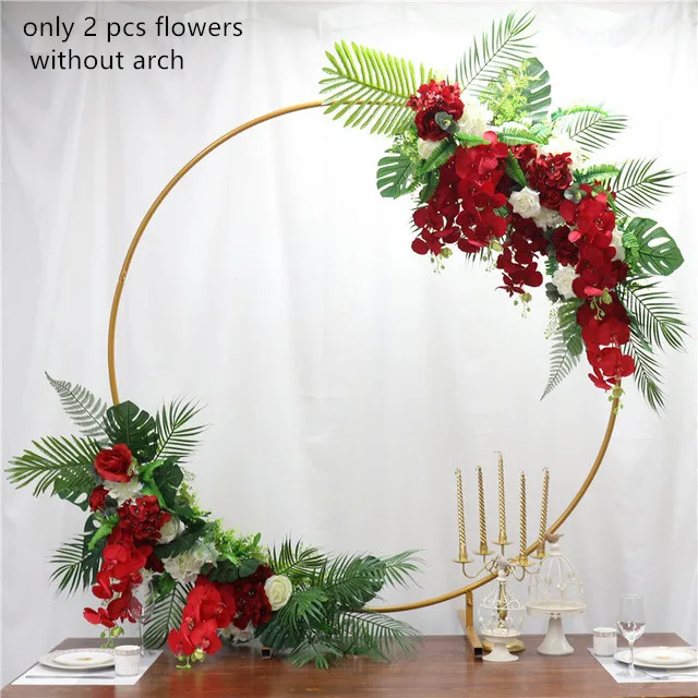 2 pcs flower red Свадебная АРКА, круглый из кованого железа, кольцо, арка, искусственный цветок, Декор, день рождения, вечеринка, праздник, свадебный реквизит, Цветочная стойка, полка - Цвет: 2 pcs flower red
