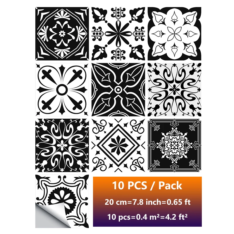

10Pcs Tile Sticker 20x20cm Retro Pattern Self-adhesive Kitchen Waterproof Art MuralHome Wall Floor Furniture Decoration Sticker