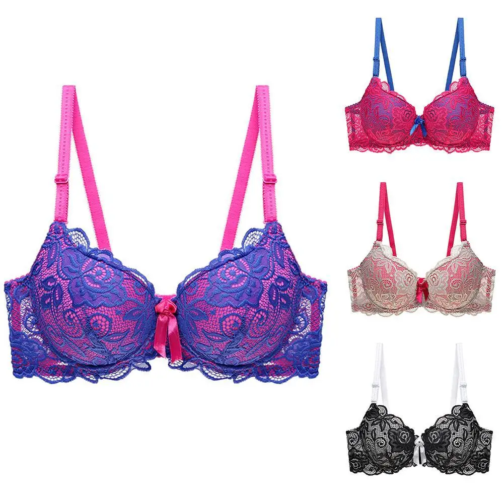 

Sexy Women Color Block Underwear No Pad Underwired Push Up Lace Bra Brassiere Underwired Push Up Lace Bra Brassiere