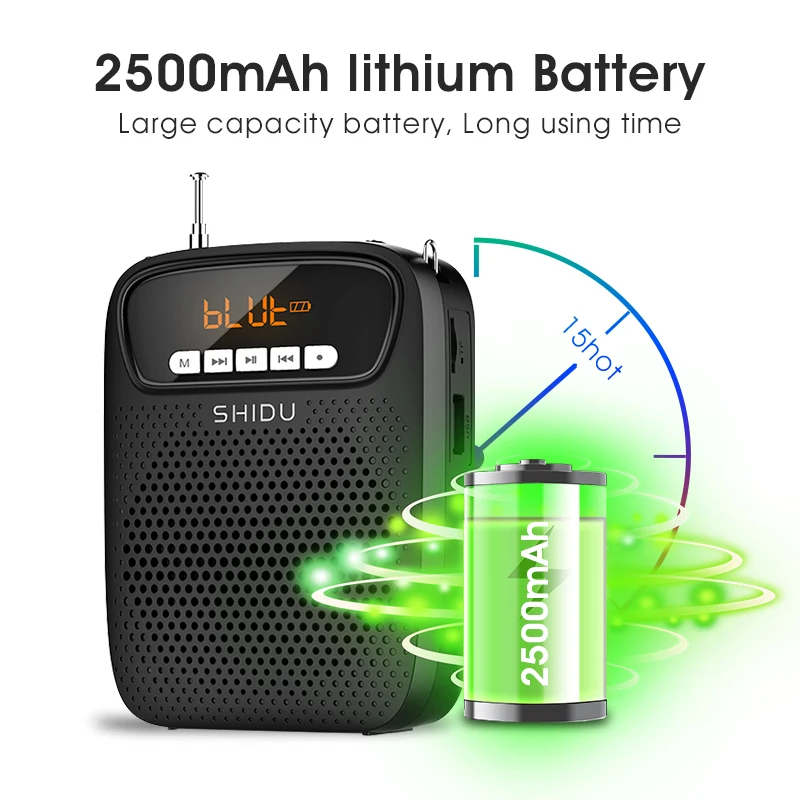 Усилитель голоса SHIDU S278 15 Вт с микрофоном FM-радио AUX портативный Bluetooth-динамик для