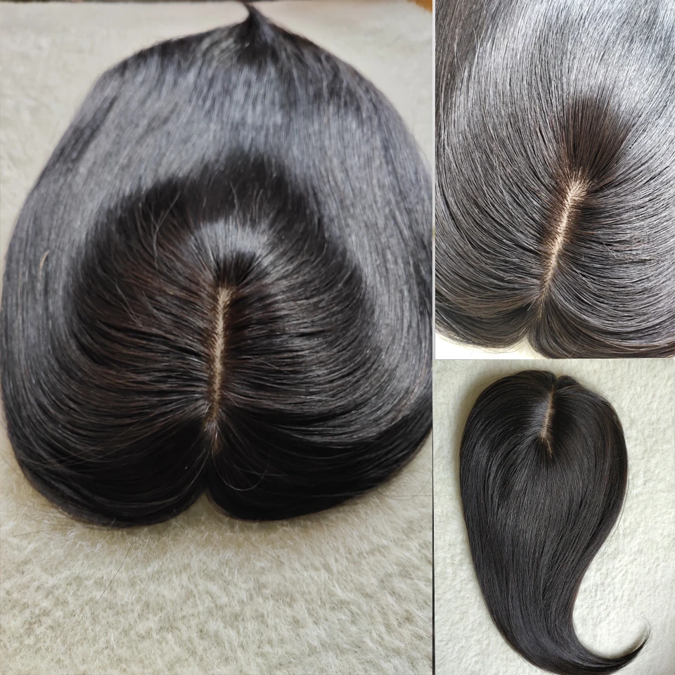 14inch Human Hair Women Toupee 13*15cm With Natural Hairline Middle Part Silk Base Toupee Clips In Hair Hairpiece Volume