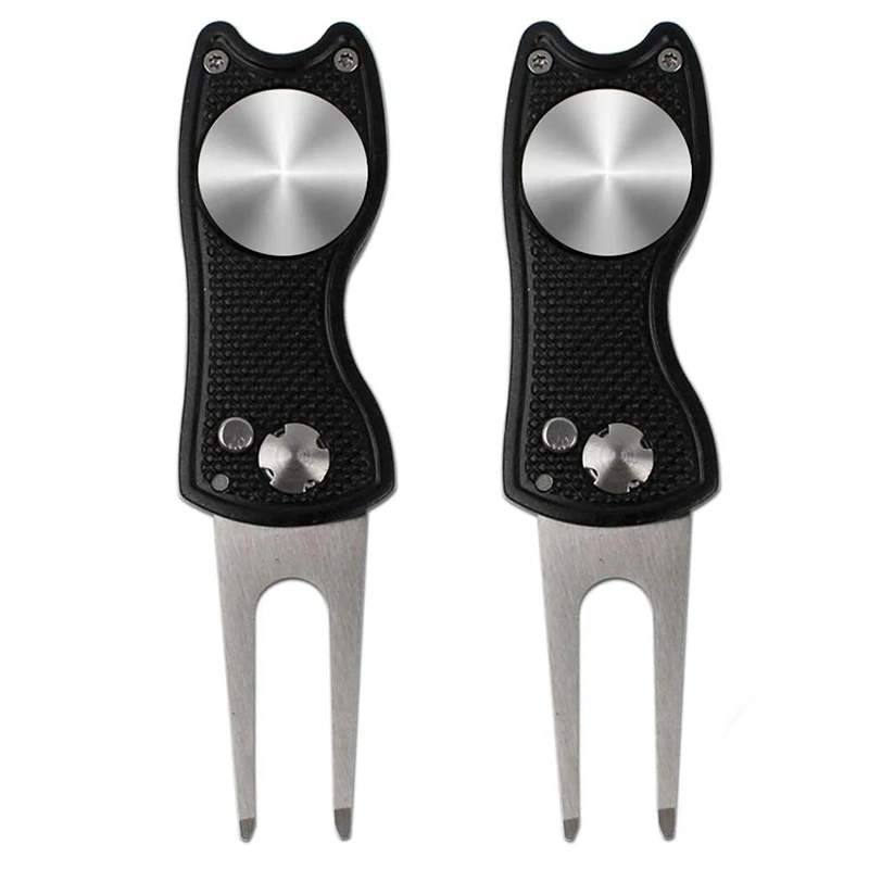 

2Pcs Golf Turf Repair Tool Foldable Button Stainless Steel Switch And Detachable Golf Marker