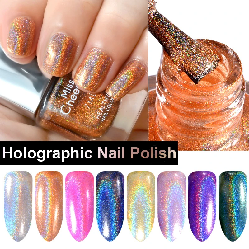 

Misscheering 1 Bottle 7ml Laser Nail Polish Holographic Glitter Diamond Environmental Colorful Magic Nail Varnish Hologram