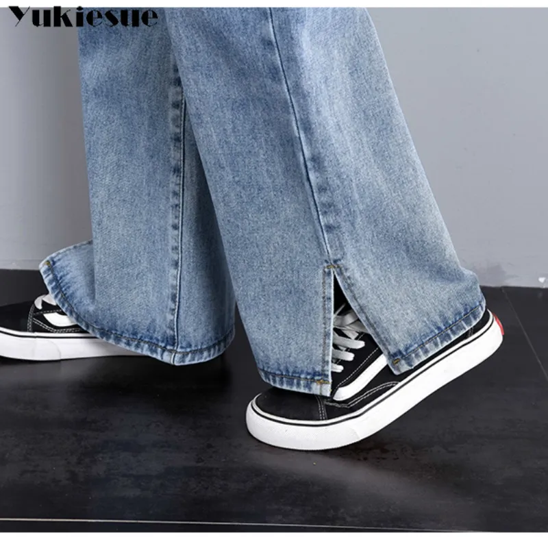 Женские прямые джинсы с высокой талией синие повседневные свободные широкие