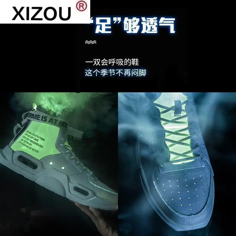 

XIZOU Men's High Top Fashion Leather Sneakers Trend Hot Sale Comfortable Man Casual Shoes Outdoor Non-slip Breathable Men Shoes