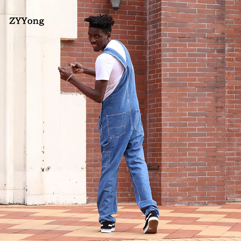 2020 Men's Plus Size Overalls Large Size Huge Denim Bib Pants Fashion Pocket Blue Jumpsuits Male 30-46 Free Shipping