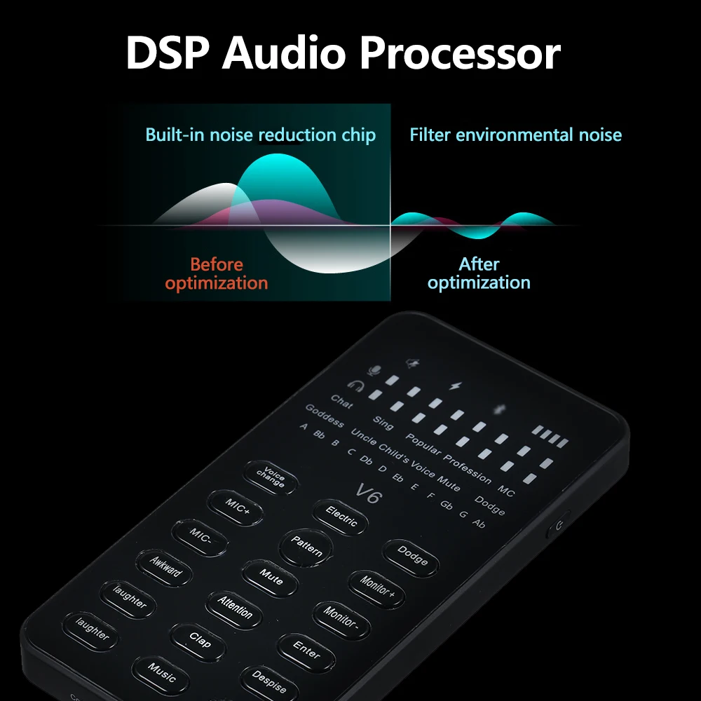 

V6 Live Sound Card with Audio Cable USB Cable BT Accompaniment Sound Effects Universal for Phone Computer