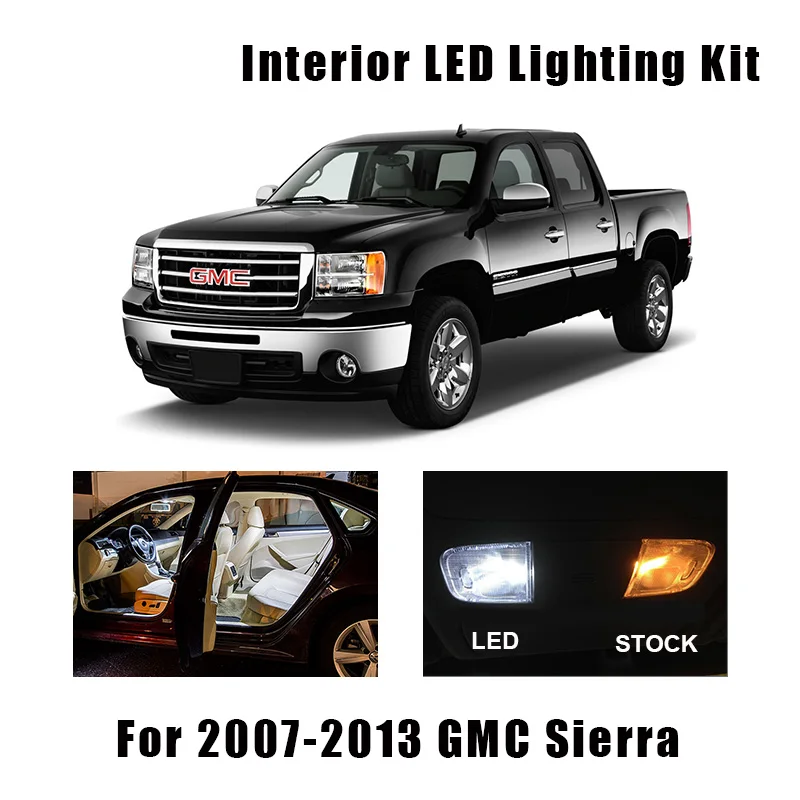 

10pcs White LED Interior Light Bulbs Kit Fit For GMC Sierra 2007 2008 2009 2010 2011 2012 2013 Map Dome Trunk License Lamp