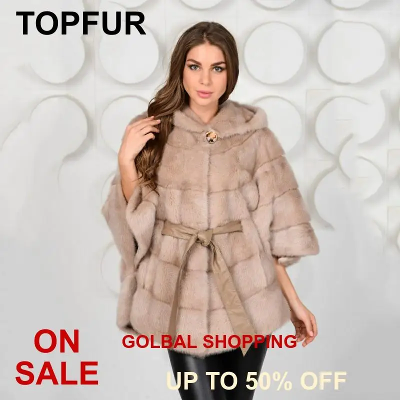Женская длинная норковая шуба с капюшоном TOPFUR роскошная зимняя из цельного