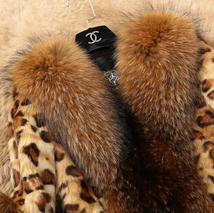 Autumn Leopard faux mink fur leather jacket womens warm fur collar leather coat women loose jackets winter thicken fashion