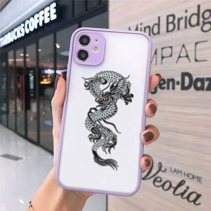 

luxury dragon Cool Phone Cases Matte transparent For Purple iPhone 12 Mini 11 Pro XR XS Max 7 8 Plus X Back Cover