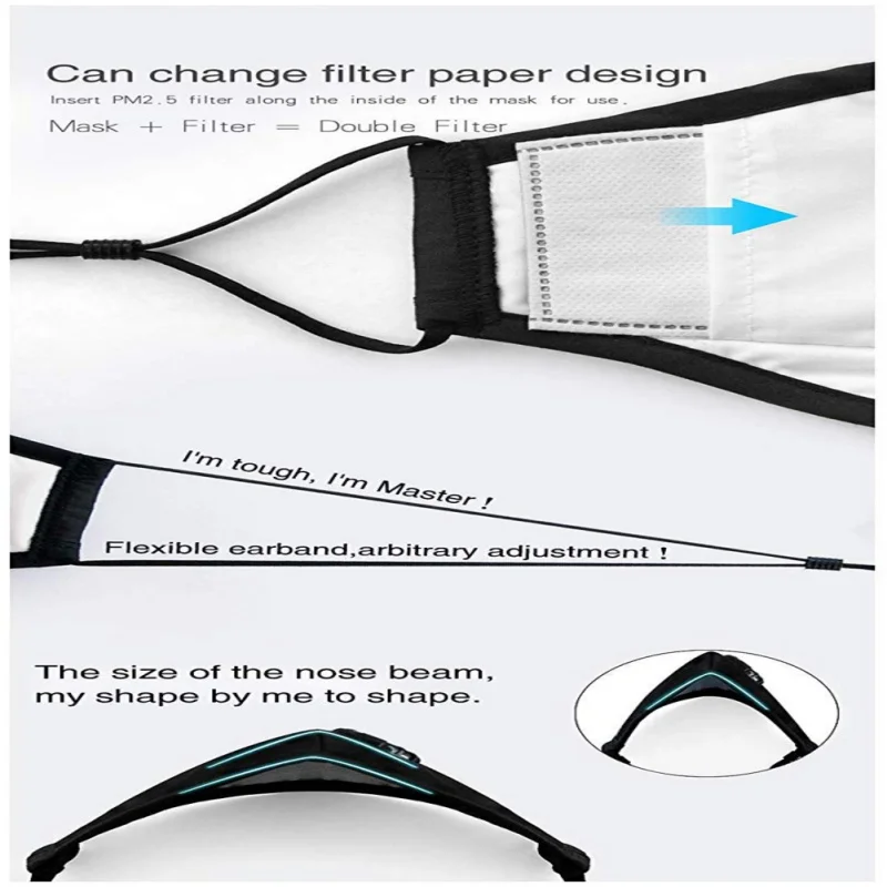 Защитная Пылезащитная маска PM2.5 с 2 фильтрами легкая дыхающая многоразовая в