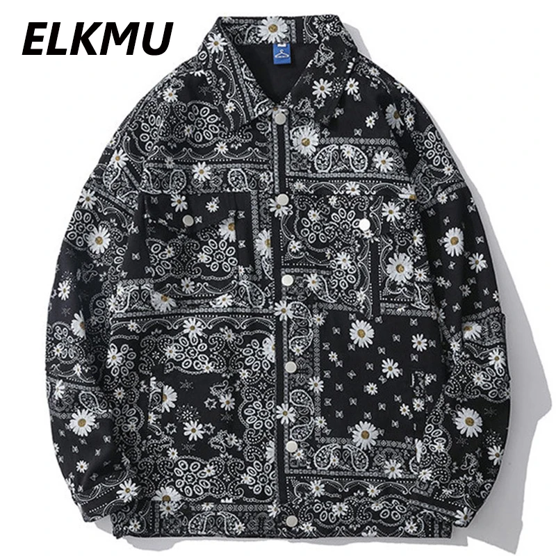 ELKMU бандана Пейсли узор маргаритки цветы куртки для мужчин Harajuku винтажная куртка