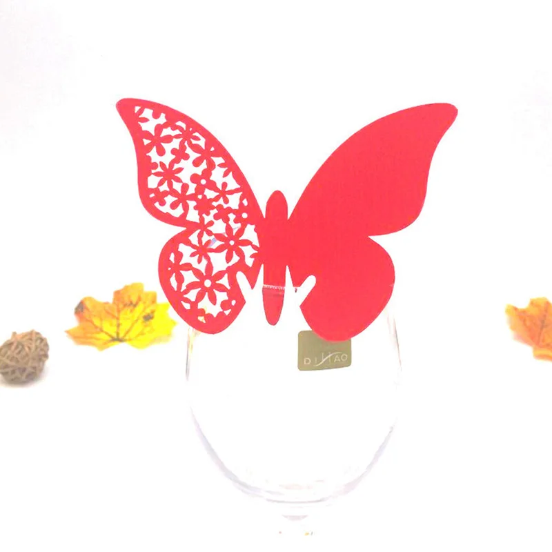 50 шт./лот лазерная резка с бабочками для стола марка вина стекло Имя Место карты