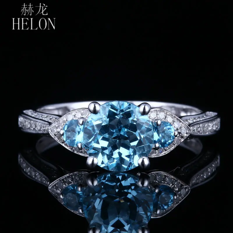 HELON Solid 14K белое золото безупречный Круглый 6 5 мм натуральный небесно голубой
