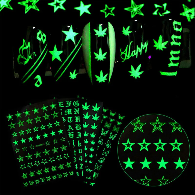 1 sheet Glow in the Dark Lovely Nail Art Water Transfer Stickers Decals Decoration Butterfly Design Luminous Decorations | Красота и