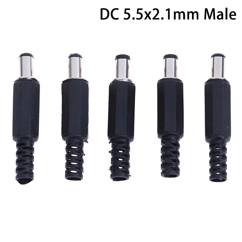 

5Pcs New Black DC Power Plug 5.5 X 2.1 Mm For Welding Line Black DC Power Male Plug Jack Adapter