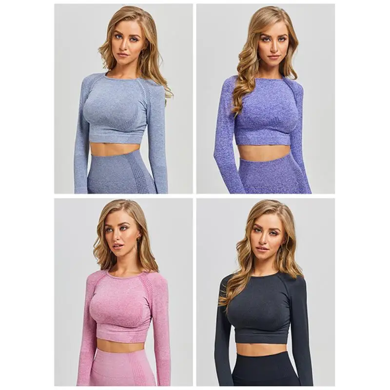 С длинным рукавом для занятий йогой спортивный топ Бесшовные женские футболки