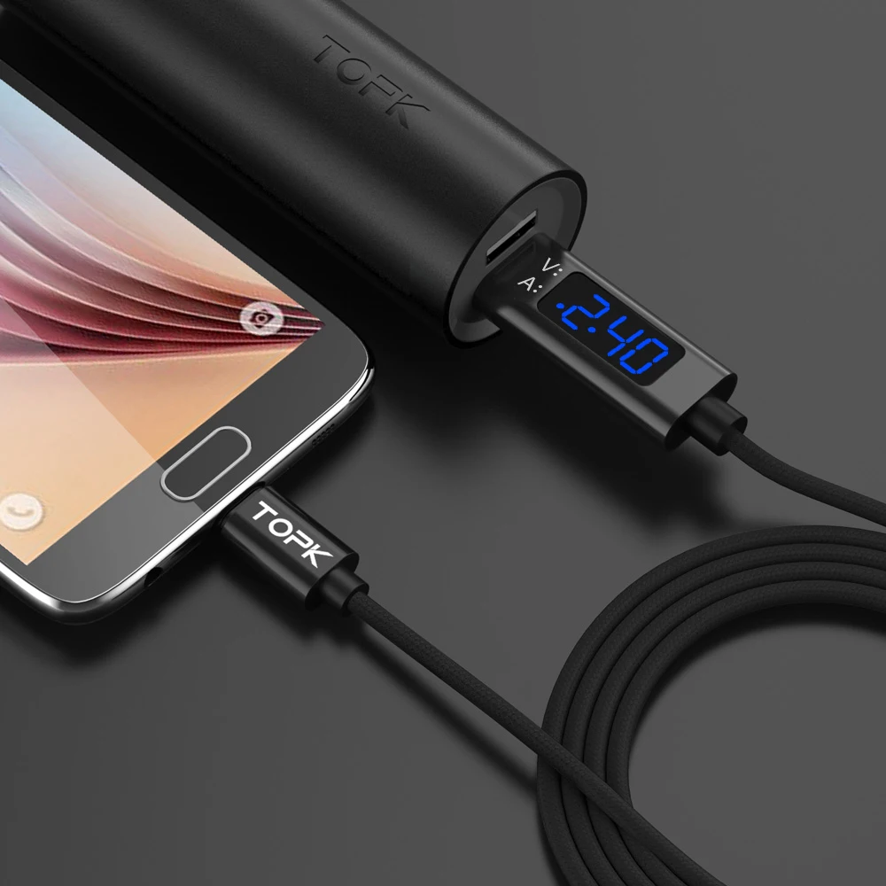 Кабель для зарядки TOPK AC27 USB Type A Micro нейлон черный/красный|nylon braided usb cable|cable forbraided cable