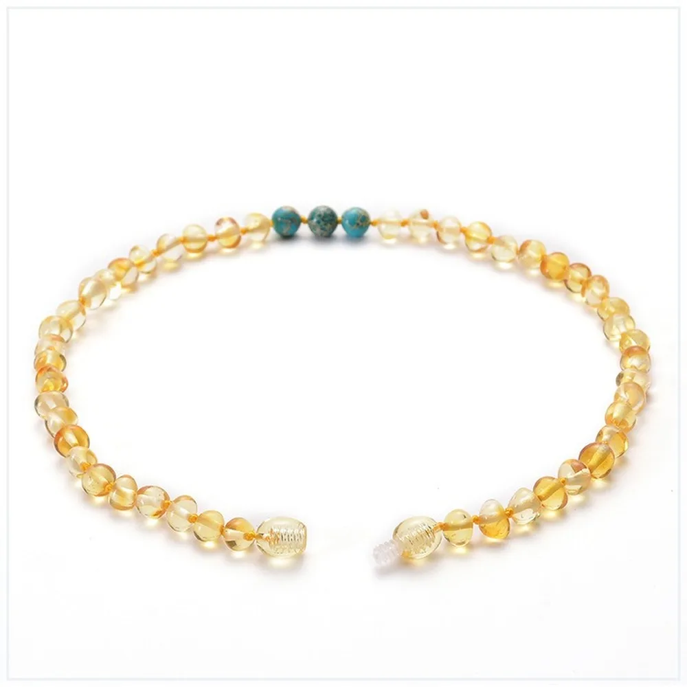 

Baltic Natural Amber Baby Necklace with Purple Crystal Gold Amber Children's Baby Teething Necklace Jewelry Health Environmental