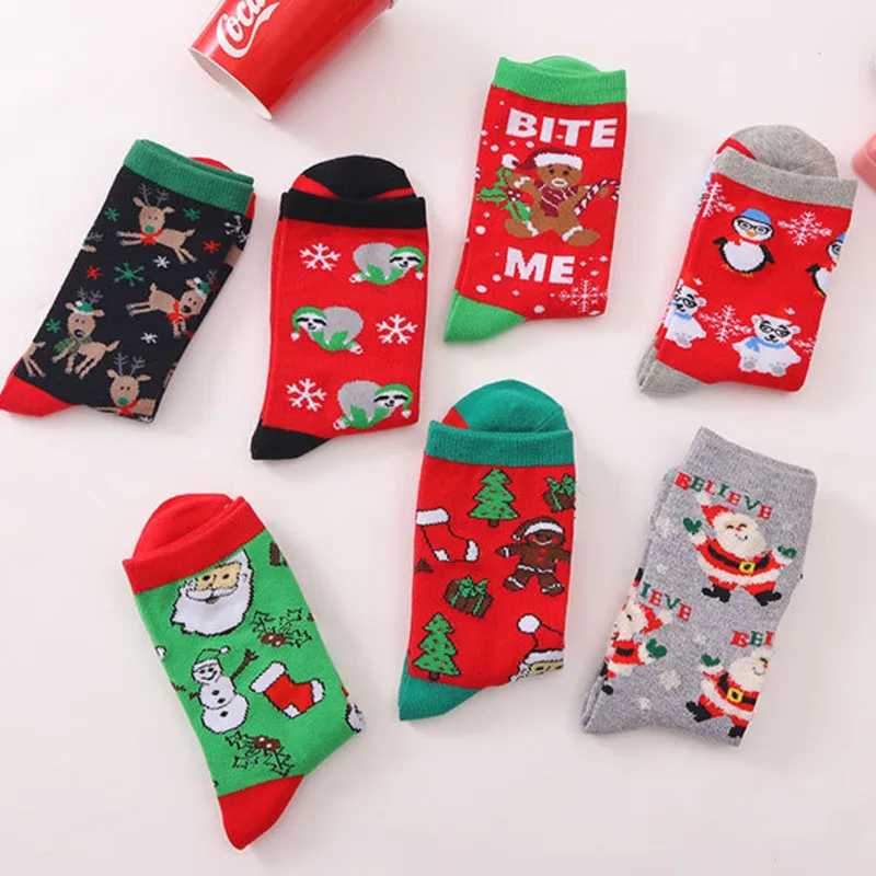 Носки женские из чесаного хлопка с принтом оленя снеговика | Женская одежда