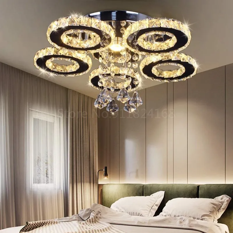 

Modern Crystal Rings Ceiling Chandelier Lights Silver Crystal Led Plafonnier for Bedroom Kitchen Ceiling Lamp Lustre
