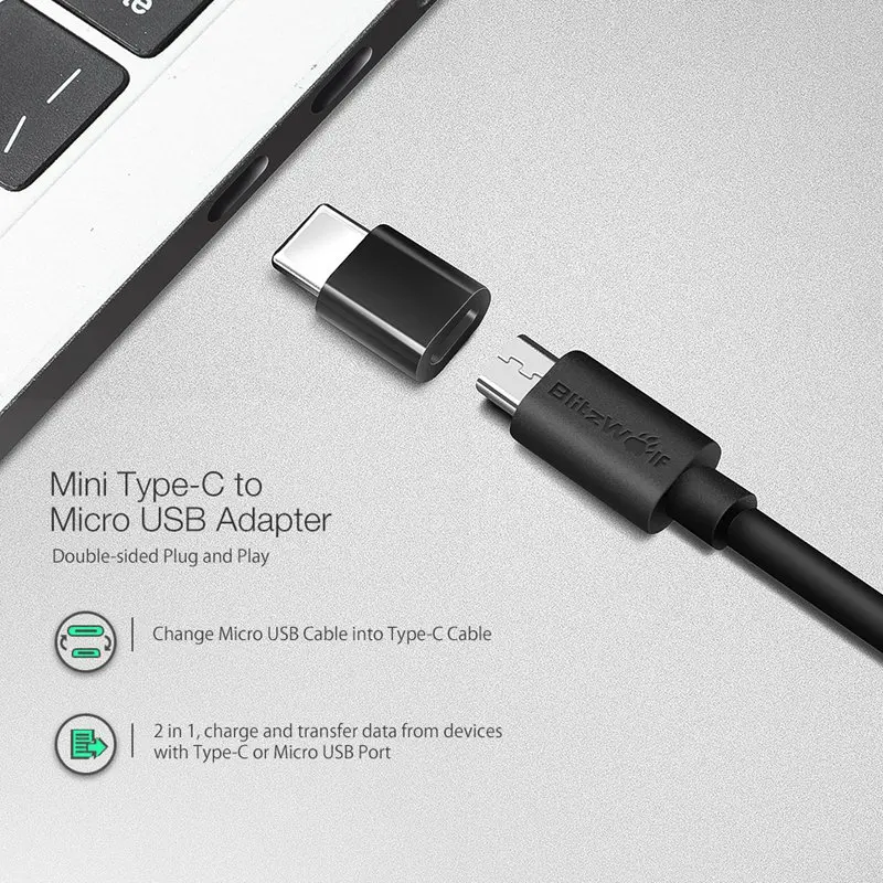 Кабель передачи данных Blitzwolf 2 в 1 Micro USB кабель для быстрой зарядки с адаптером Type C