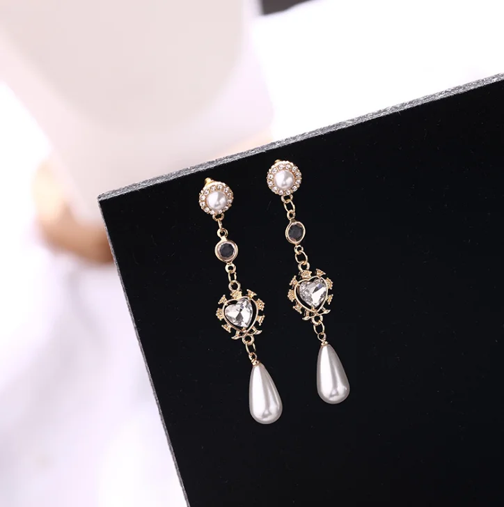 Хрустальные Классические Женские Висячие серьги с жемчугом в форме сердца