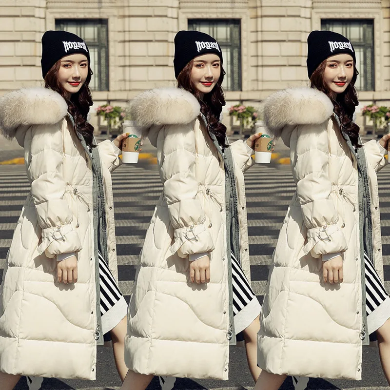 

Winter 2019 new Korean down jacket Women's middle style long waist style Knee-high hooded heavy coat