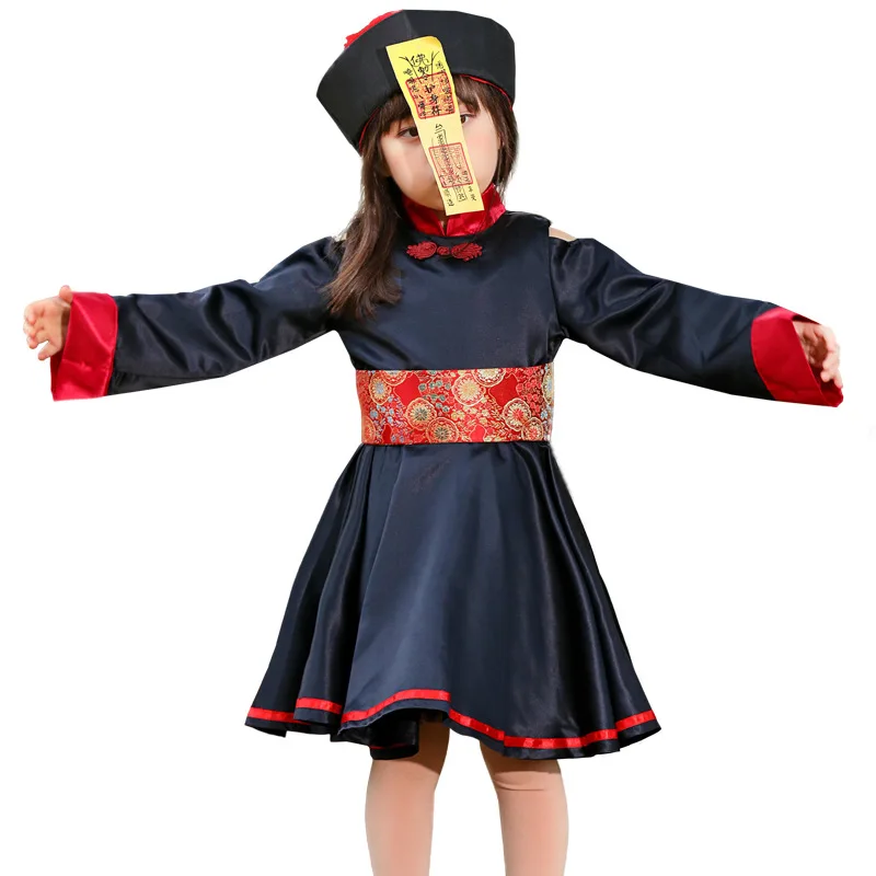 

Girls Chinese Zombie Cosplay Kids Children Halloween Qing Dynasty Of China Uniform Costumes Purim Carnival Role Play Party Dress