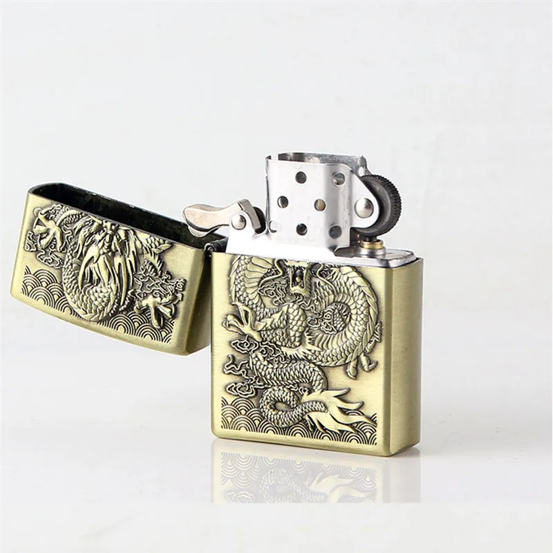 1 шт. Dragon Emboss металлическая многоразовая ветрозащитная Зажигалка на керосин для курения Винтажный стиль колеса масляная Зажигалка гаджеты для мужчин