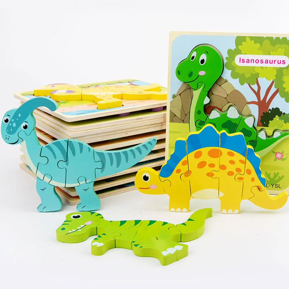 

3D Kid Educational Toddler Puzzles Wooden Dinosaur Puzzles For Kids Cartoon Preschool Toys For Boys Girls 12 Types Baby Toys