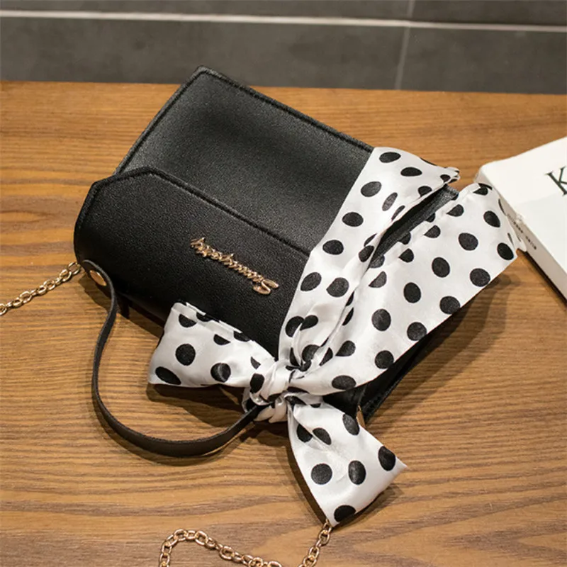 Новое поступление черная сумка через плечо для женщин украшение шарфа женская из