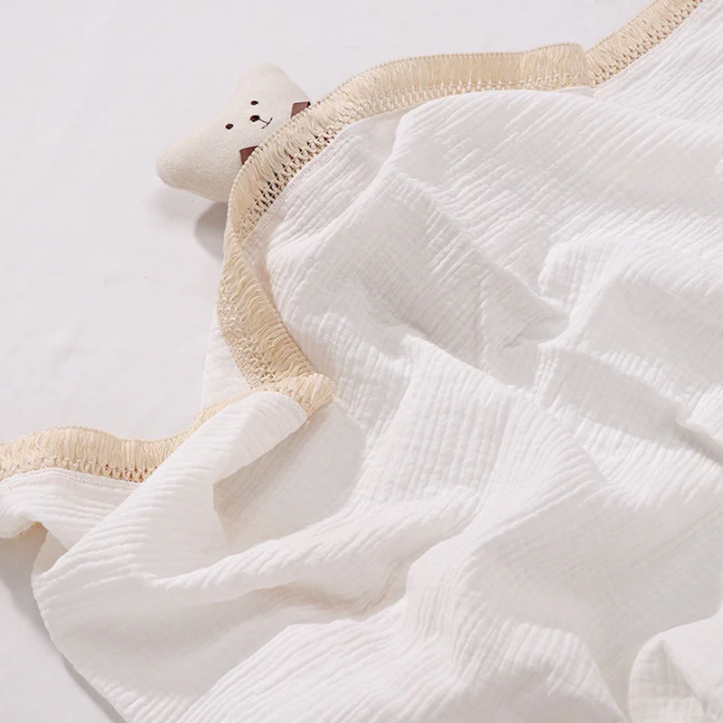 

Cotton Muslin Baby Blankets Newborn Swaddle Wrap Blanket Tassel Cotton Baby Receiving Blanket Infant Sleeping Quilt Bed Cover