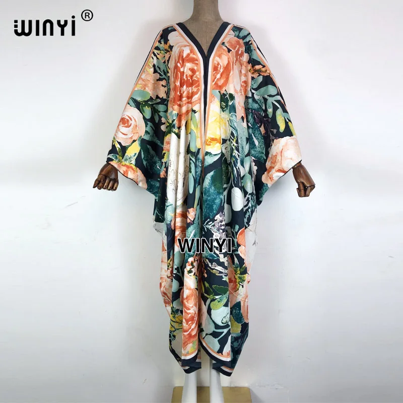 Женское винтажное платье макси WINYI, свободное платье макси из Таиланда с рукавами «летучая мышь» и принтом, весна-лето 2021