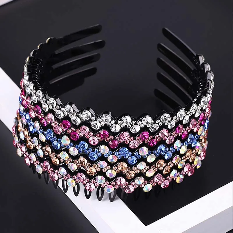 

AWAYTR Hairbands Non-slip Bezel Colorful Rhinestone Flower Water Ripple Hair Hoop Headband for Women Hair Band Hair Accessories