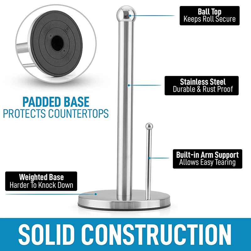 

Paper Towel Holder - Standing Paper Towel Holder Countertop Roll Dispenser for Standard & Large Sized Rolls - Easy 1