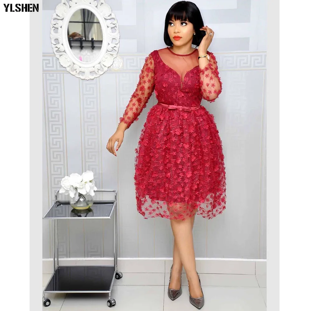 Рождественские кружевные африканские платья для женщин Дашики африканская