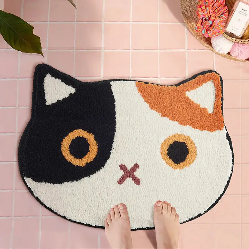 Cute Bathroom Mat U Shaped Toilet Rug Black White Cat Shaped Bath Mats Kitchen Rug Floor Carpet Doormat Soft Floor Pad for Pet