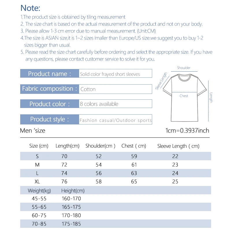 

Summer Frayed Solid Color Men T-shirt 100% Cotton Round Neck Short Sleeve Loose Oversized Couple T-shirt High Street Vintage Top