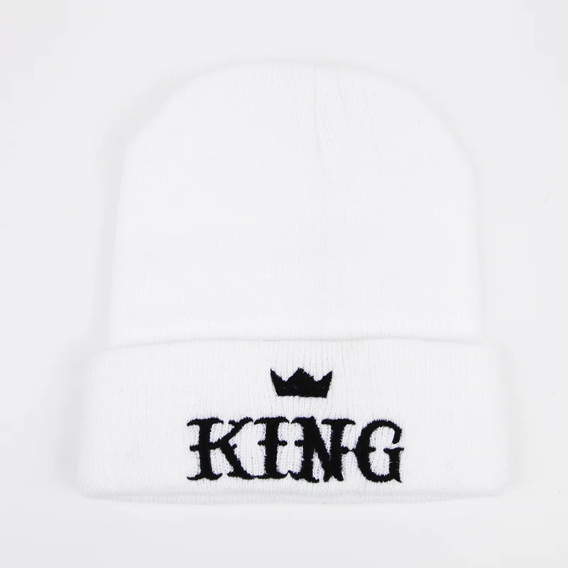 White king Шапки в стиле хип-хоп с вышитым рисунком Луны и солнца, женские вязаные шапки унисекс, вязаные шапки для осенне-зимнего сезона, Повседневная теплая шапка для девочек - Цвет: White king
