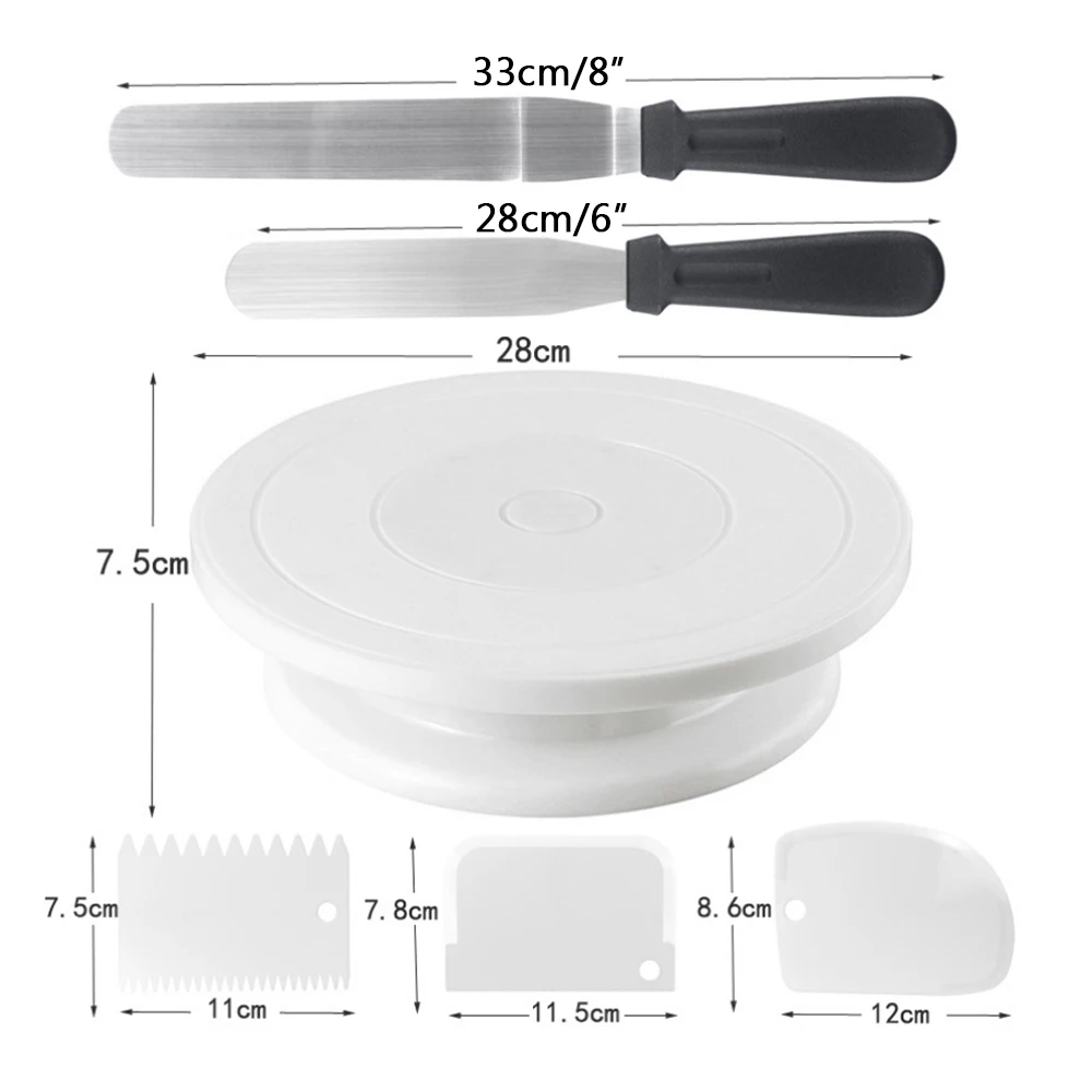 

44/6 Pcs Reusable 11 Inch Cake Turntable Cake Scraper Steel Stainless Steel Cake Decorating Nozzle Sets Kitchen Cream Cake Tool