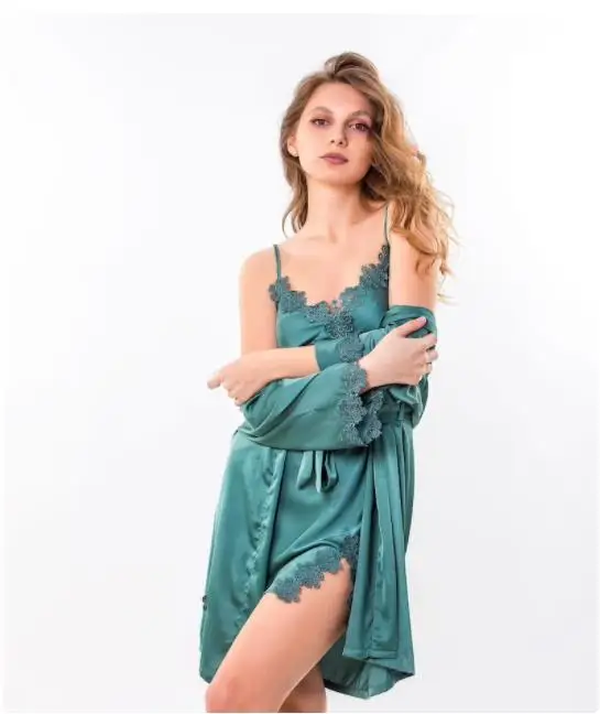 Кружевное Ночное платье и халат комплект из 2 предметов Свадебный кружевное с