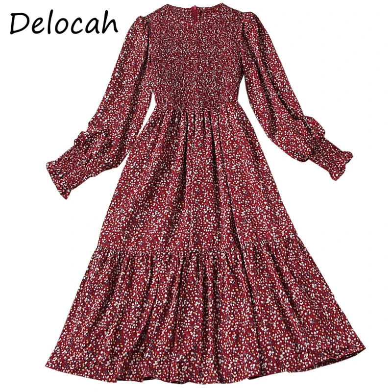 

Seifrmann New 2021 Women Fashion RunwayParty Midi Dress Lantern Sleeve High Waist Vintage Printed Slim Ladies A-Line Dresses