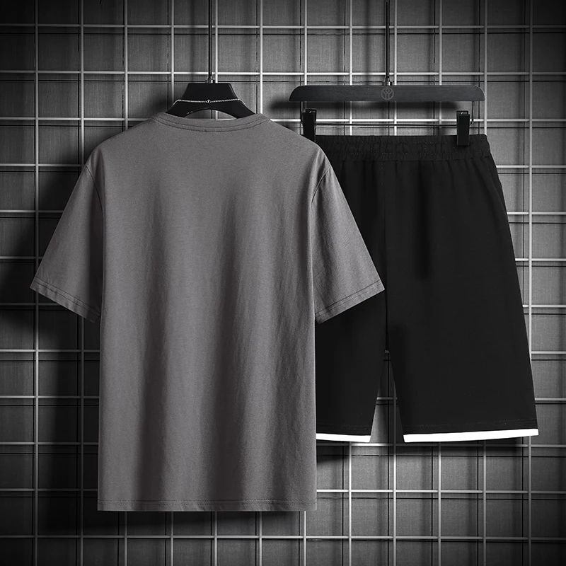 

Summer Brand Suit Men's Casual Two-Piece Sportswear Breathable Fashion Printed Cotton Men's Short T-Shirt + Shorts Running Suit