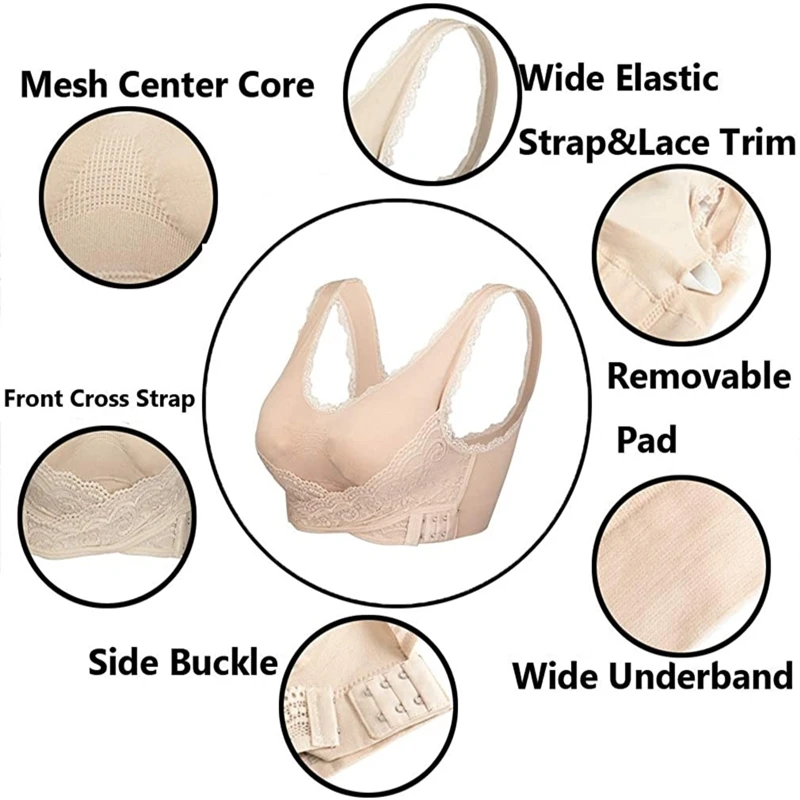 

3Pcs Womens Seamless Lace Sports Bras Front Cross Side Buckle Push Up Lounge Bra Yoga Workout Activewear Removable Pad Plus Size