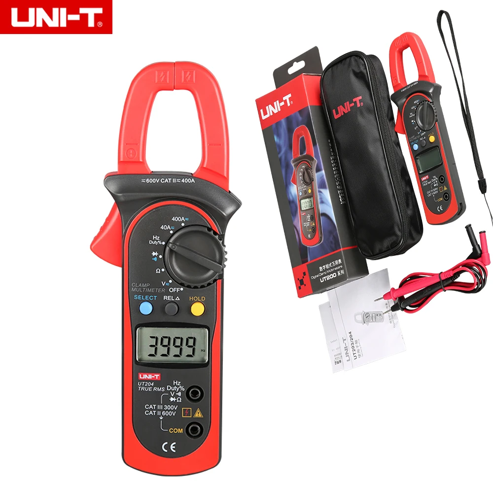 

UNI-T UT204 3 3/4 Digit True RMS Auto Range Digital Clamp Meter for 40~400A AC/DC Current Measurement