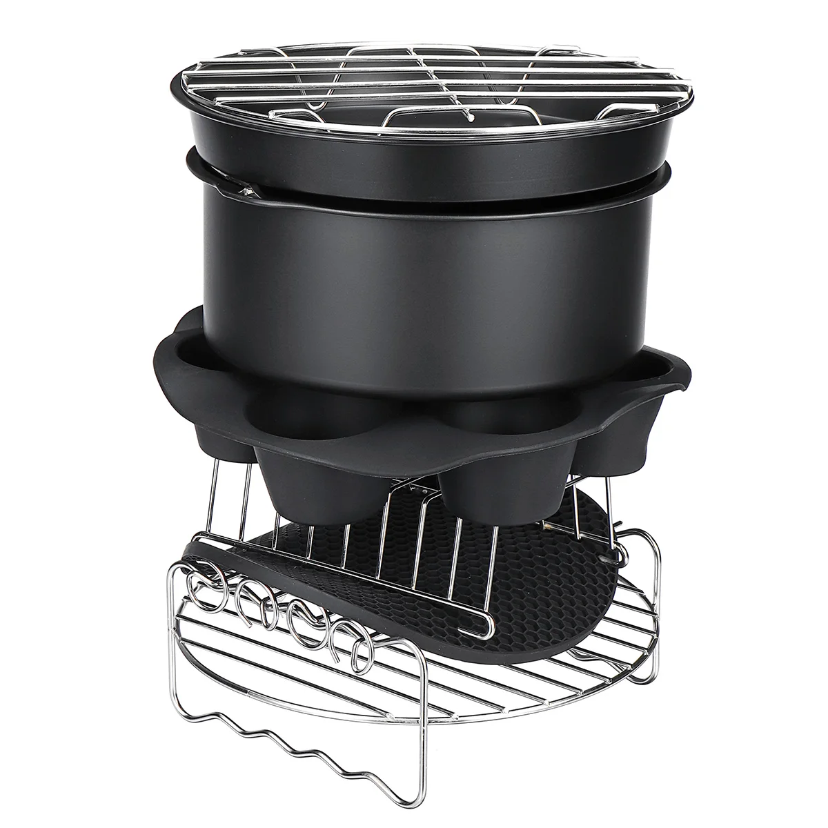 

7 in1 Air Fryer Accessories Set 8'' Silicone Air Fryer Cake Barrel Pizza Pan Home Grill Cooking Tools For 5.2~5.8QT Air Fryer